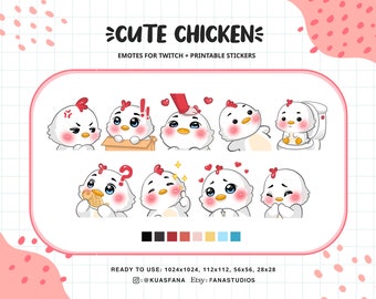 Cute Chicken - Emotes for Twitch (Twitch/Discord) - Printable Stickers