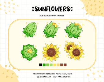 Sunflowers - Twitch sub/bit badges / Kawaii / Cute sub badges / Badges for streamers / Streamer / Sunflowers/ Yellow Flowers