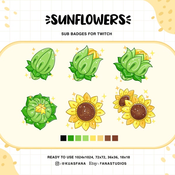 Sunflowers - Twitch sub/bit badges / Kawaii / Cute sub badges / Badges for streamers / Streamer / Sunflowers/ Yellow Flowers