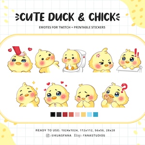Cute Duck & Chick - Emotes for Twitch (Twitch/Discord) - Printable Stickers