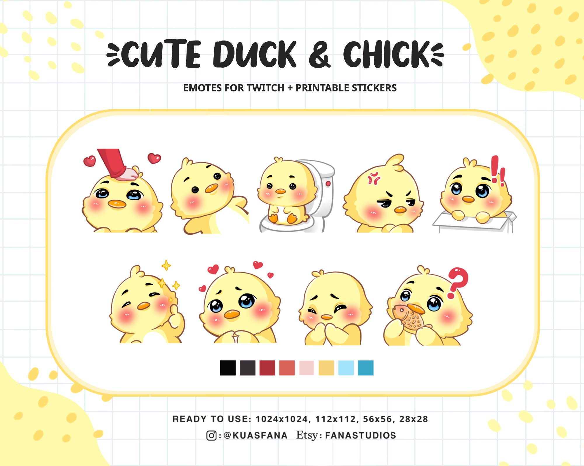 Cute Duck & Chick - Emotes for Twitch (Twitch/Discord) - Printable Stickers