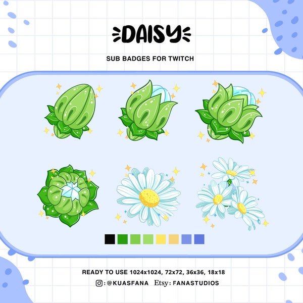 Daisy Flowers - Twitch sub / bit badges / kawaii / симаатичные сжи / ззначки д л стиимеров / ст с / цц / дейзи