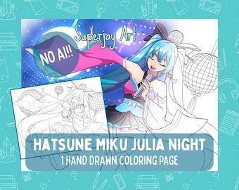 Hatsune Miku Coloring Page, Kawaii Vocaloid Line Art (PNG & PDF Digital Download)