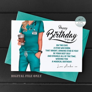 Biglietto di compleanno personalizzato per infermiere personalizzato, nuovo biglietto di lavoro per infermiere, congratulazioni per essersi qualificato come carta infermiera, per cartaToKeepsake, file digitale