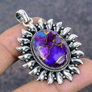 Lila Kupfer Türkis Anhänger 925 Sterling Silber Anhänger Handgemachter Anhänger Statement Anhänger Echter Edelstein Anhänger Silber Schmuck für Geschenk