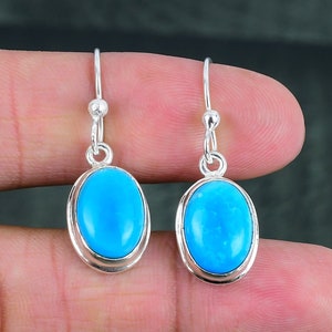 Sleeping Beauty Turquoise Earring Natural Gemstone Earring 925 Sterling Silver Wonderful Earrings Handmade Decent Jewelry Gift For Her