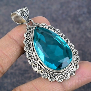 Blue Topaz Pendant Gemstone Pendant Handmade Pendant 925 Sterling Silver Pendant Charming Jewelry Engagement Gift For Her Birthday Jewelry