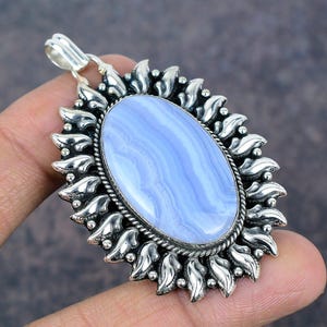 Blue Lace Agate Pendant 925 Sterling Silver Pendant Gemstone Pendant Jewelry Handmade Pendant Anniversary Gift Designer Pendant For Her