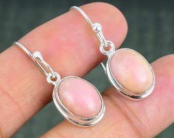 Pink Opal Earring 925 Sterling Silver Earrings Real Gemstone Jewelry Handmade Amazing Earring Anniversary Gift Silver Jewelry For Wife