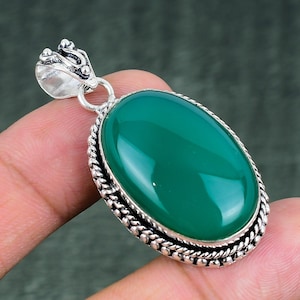 Green Onyx Natural Pendant 925 Sterling Silver Pendant Handmade Pendant Gemstone Jewelry Anniversary Gifts Elegant Pendants, Gifts For Wife