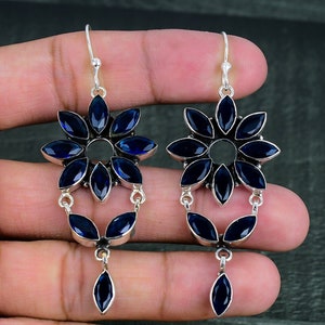 Blue Sapphire Gemstone 925 Sterling Silver Earrings Jewelry, Handmade Jewelry Unique Earrings Gift For Her, Gift For Love, Gift For Women