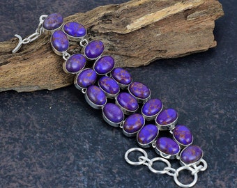 Purple Copper Turquoise Gemstone Bracelet Handmade Bracelet 925 Sterling Silver Bracelet Adjustable Chain Bracelet Silver Jewelry For Gift