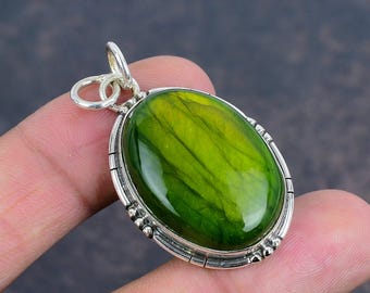 Grün Blitz Labradorit Anhänger 925 Sterling Silber Anhänger Edelstein Anhänger handgemachte Schmuck Verlobung Geschenk für Liebe schöne Anhänger