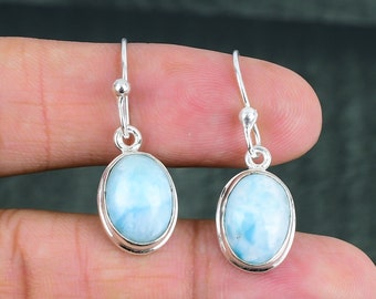 Larimar Earring 925 Sterling Silver Earrings Real Gemstone Jewelry Handmade Spectacular Earring Engagement Gift Silver Jewelry For Her