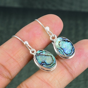 Abalone Shell 925 Sterling Silver Earring, Natural Ocean Inspired Abalone Gemstone Handmade Dangle Earring Brand New Engagement Gift For Her