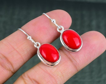 Red Coral 925 Sterling Silver Earrings Real Gemstone Jewelry Handmade Appealing Earring Birthday Gift Silver Jewelry For Wife