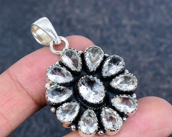 Ciondolo in topazio bianco, ciondolo con pietra preziosa, gioiello unico, ciondolo in argento sterling 925, ciondolo fatto a mano, gioielli in argento, regali di fidanzamento per donne