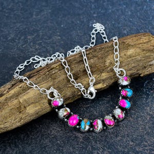Suikerspin Turkoois ketting 925 sterlingzilveren ketting Edelsteen sieraden Verstelbare ketting Handgemaakte sieraden Jubileumcadeau