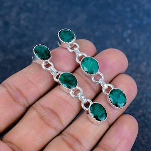 Emerald Gemstone Earrings 925 Sterling Silver Earring Latest Design Earring Emerald Jewelry Handmade Dangle Earring Engagement Gifts For Her