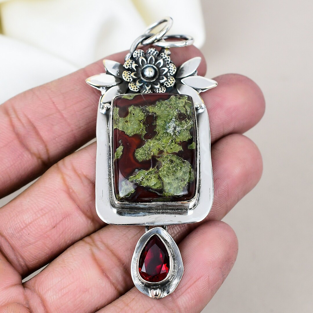 Dragon Blood, Red Garnet Natural Gemstone 925 Sterling Silver Pendant ...