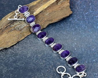 Amethyst Natural Gemstone Bracelet 925 Sterling Silver Bracelet Adjustable Bracelet Amethyst Elegant Jewelry Handmade Bracelet Gift For Her