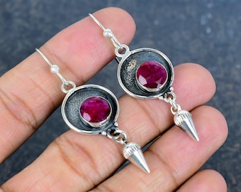 Ruby Gemstone Earrings 925 Sterling Silver Earring Latest Design Earring Ruby Jewelry Handmade Dangle Earring Engagement Gifts For Her