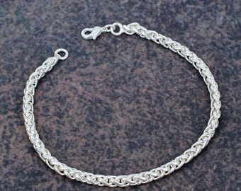Braided Chain Bracelet, Silver Woven Bracelet, Twisted Link Bracelet, Unisex Jewelry, Mens Bracelet, Minimalist Everyday Gift
