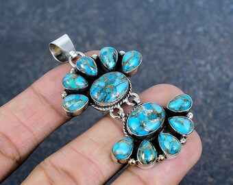 Blue Copper Turquoise Pendant Gemstone Pendant Handmade Pendant 925 Sterling Silver Pendant Beautiful Jewelry Engagement Gift For Women