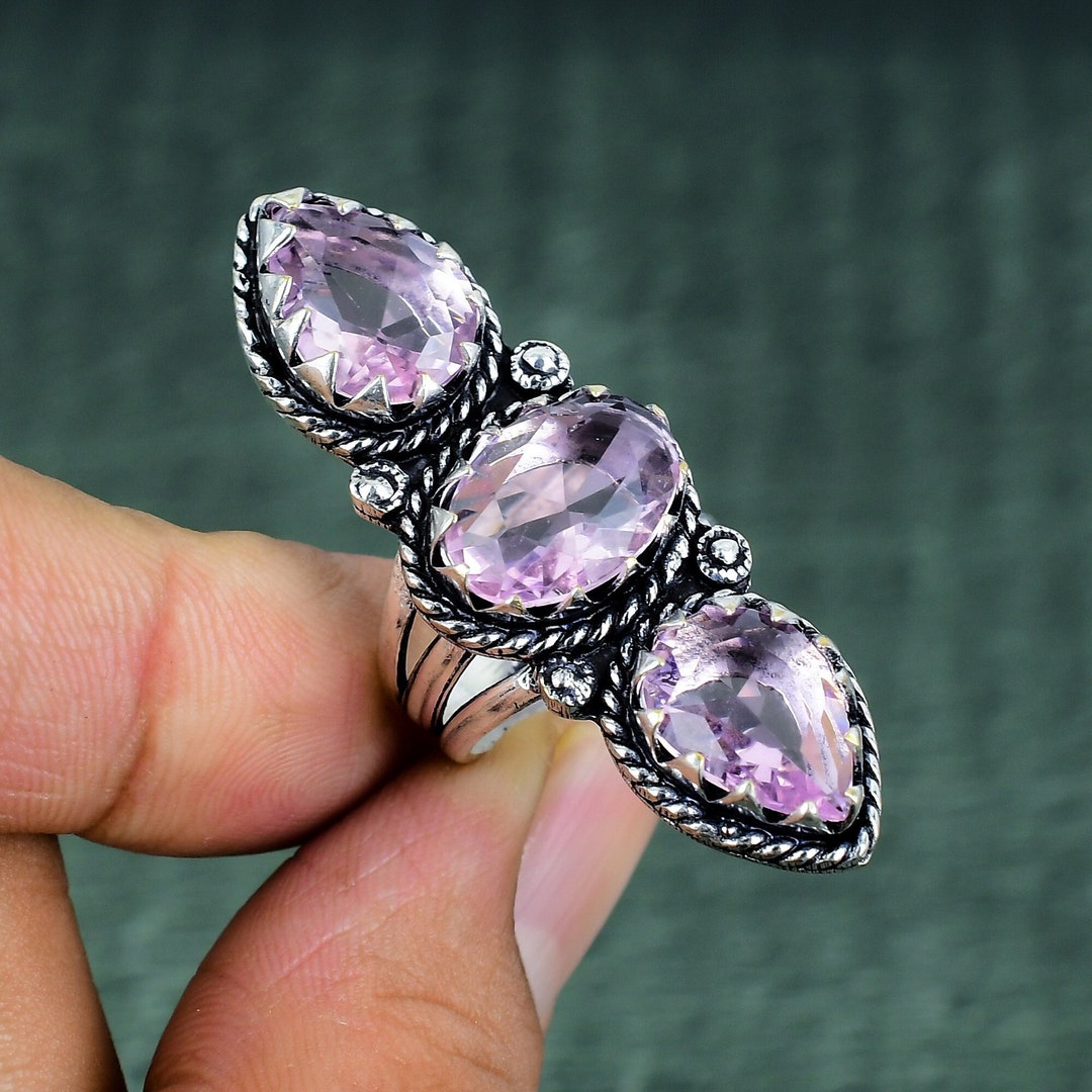Rosa Kunzit Edelstein Ring Handgefertigter 925 Sterling Silber Ring Mit Rosa Kunzit – In Allen Größen, Natürlicher Edelstein Handgefertigter Schmuck