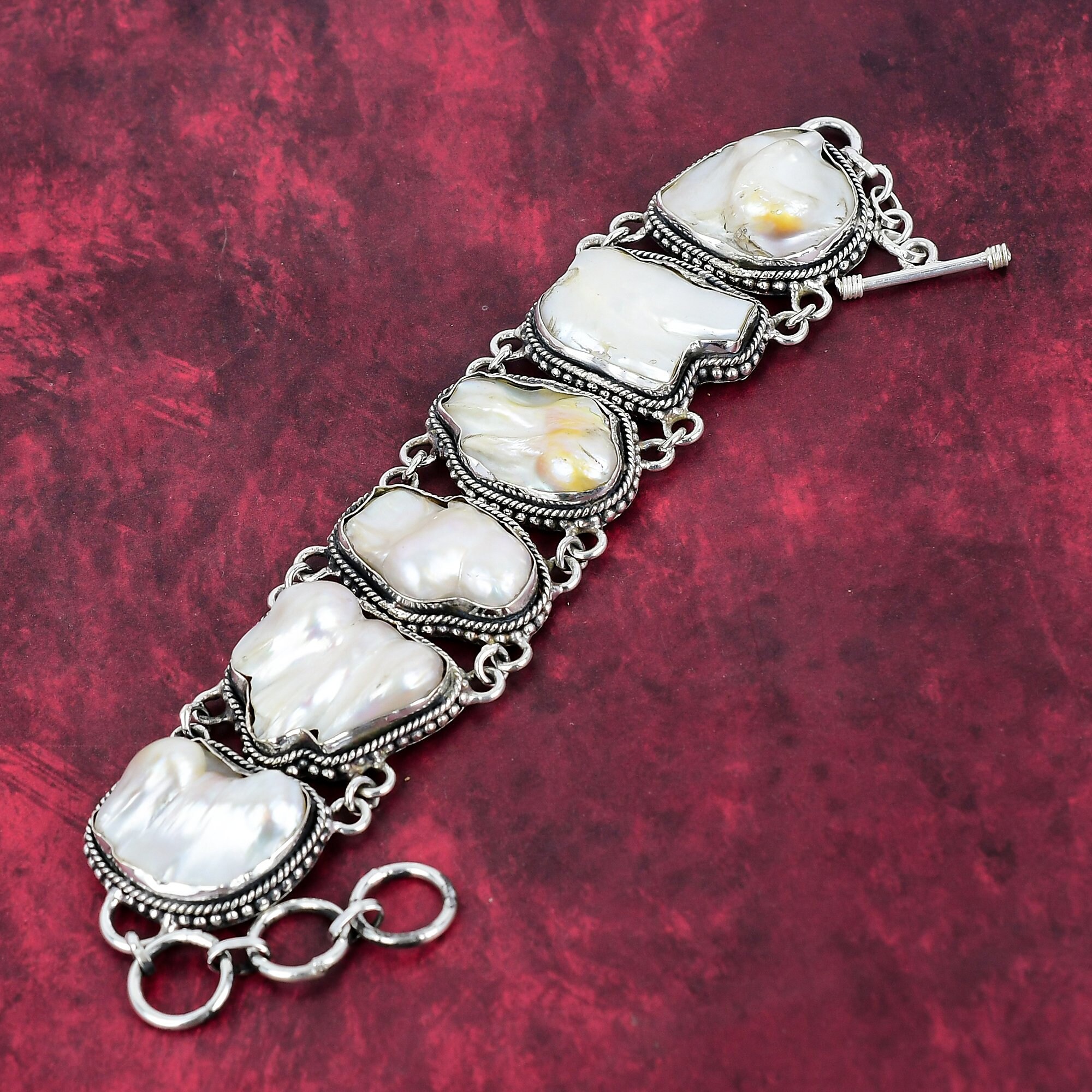 Blister Biwa Pearl Bracelet 925 Sterling Silver Bracelet Adjustable ...