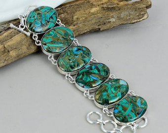 Copper Malachite Azurite Bracelet, 925 Sterling Silver Bracelet, Adjustable Chain Bracelet, Nice Bracelet Handmade Jewelry For Wedding Gift