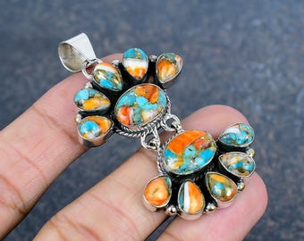 Orange Spiny Oyster Pendant High Quality Gemstone Pendant 925 Sterling Silver Pendant Stylish Pendant Handmade Jewelry For Engagement Gift