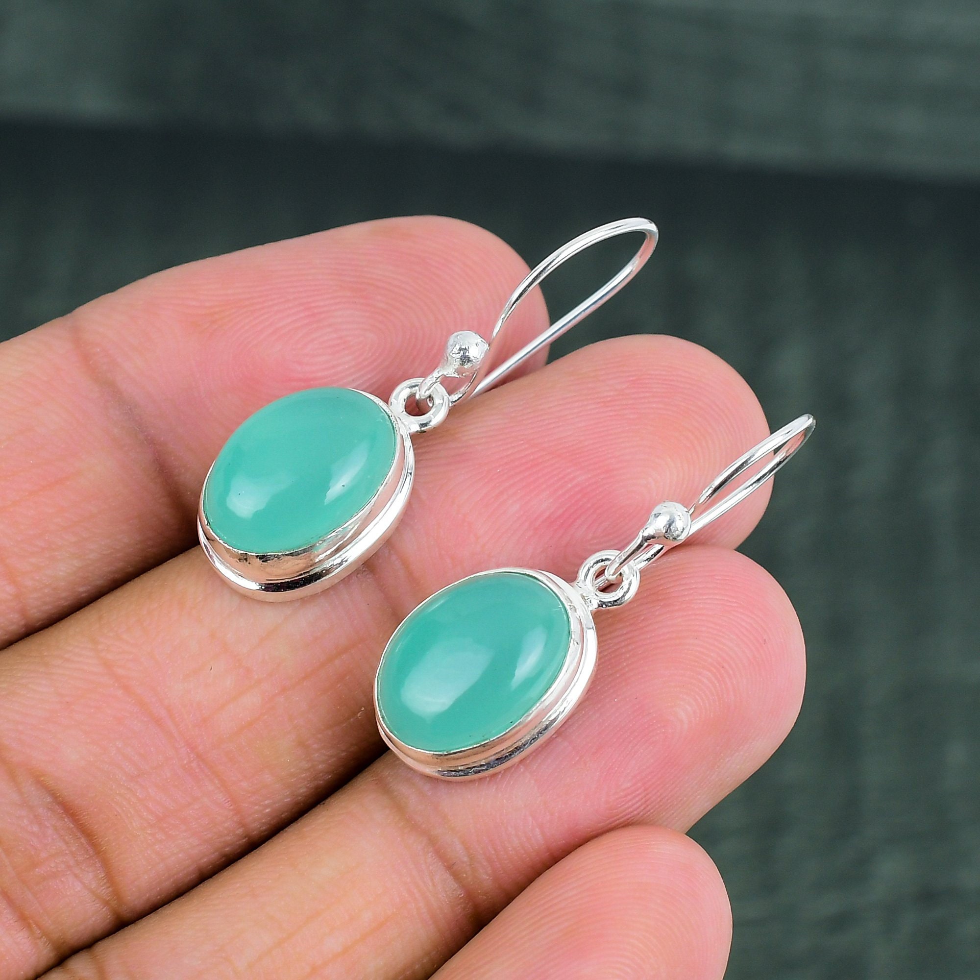 アクアカルセドニーイヤリング 925スターリングシルバーイヤリング