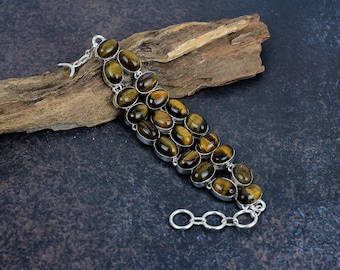 Tiger's Eye Bracelet 925 Sterling Silver Bracelet Adjustable Chain Bracelet Gemstone Beautiful Jewelry Handmade Bracelet Anniversary Gift