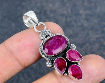 Ruby Gemstone Pendant 925 Sterling Silver Pendant Antique Jewelry Handmade Unique Designer Pendant Birthstone Pendant Birthday Gift For Mom