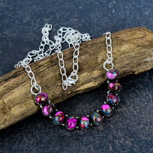 Pink Spiny Oyster Necklace 925 Sterling Silver Necklace Gemstone Jewelry Adjustable Chain Charming Necklace Handmade Jewelry Engagement Gift