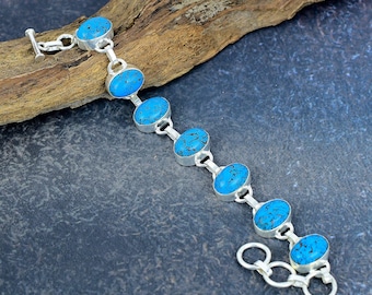 Tibetan Turquoise 925 Sterling Silver Adjustable Chain Bracelet Gemstone Pretty Jewelry Handmade Bracelet Anniversary Gift For Wife