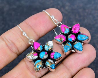 Cotton Candy Turquoise Earring 925 Sterling Silver Earrings Birthstone Earring Handmade Jewelry Gemstone Birthday Earrings Gift For Wife