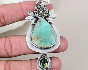 Lemon Chrysoprase, Green Amethyst Natural Gemstone 925 Sterling Silver Pendant Jewelry, Handmade Jewelry Unique Pendant Gift For Women