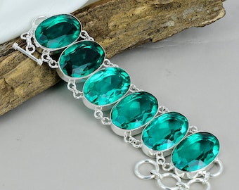 Faceted Indicolite Bracelet, 925 Sterling Silver Bracelet, Adjustable Chain Bracelet, Attractive Bracelet Handmade Jewelry Birthday Gift