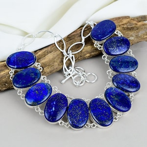 Lapis Lazuli Necklace Gemstone 925 Sterling Silver Necklace Adjustable Chain Necklace Handmade Jewelry Anniversary Gift, Gift For Her