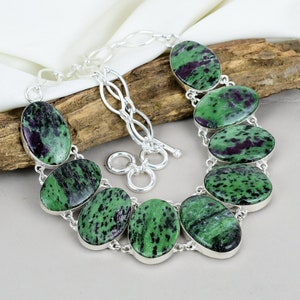 Ruby Zoisite Necklace 925 Sterling Silver Necklace Gemstone Jewelry Adjustable Chain Elegant Necklace Handmade Decent Jewelry Gift For Women