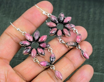 Rhodonite Earring 925 Sterling Silver Earrings Unique Style Earring Gemstone Jewelry Very Pretty Drop Earring Handmade Jewelry Gifts For Her