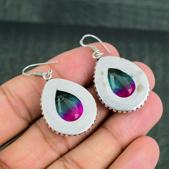 Boucles D'oreilles Créoles En Forme De Poire - Citrine Jaune Lab-créée - Fait Main En Inde - Argenté