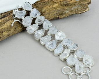 Kristall Quarz raue Armband, 925 Sterling Silber Armband, verstellbare Kette Armband, natürlicher Edelstein, Armband handgemachter Schmuck für Geschenk