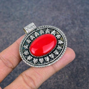 Red Coral Pendant 925 Sterling Silver Pendant Handmade Pendant Statement Pendant Real Gemstone Pendant Silver Jewelry For Engagement Gifts