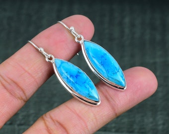 Blue Turquoise Gemstone 925 Sterling Silver Earring Jewelry, Gemstone Jewelry, Handmade Jewelry Lavish Earring Birthday Gift, Gift For Love