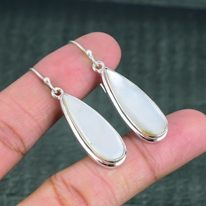Pendientes de nácar, pendientes de plata de ley 925, joyería de piedras preciosas, pendientes únicos hechos a mano, joyería boho, regalos para ella, pendientes de diseño