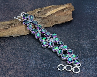 Mystic Topaz Bracelet 925 Sterling Silver Bracelet Adjustable Chain Bracelet Gemstone Beautiful Jewelry Handmade Bracelet Anniversary Gift