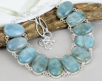 Aquamarine Necklace Gemstone 925 Sterling Silver Necklace Adjustable Chain Necklace Handmade Jewelry Birthday Gift For Love, Christmas Gift